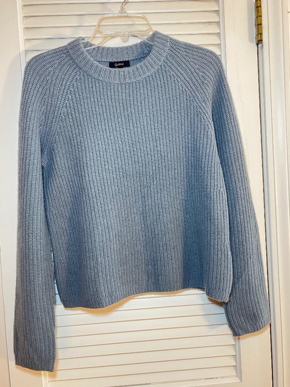 Quince 100% Cashmere Dusty Blue Fisherman Crew Neck Sweater Size XS - Picture 7 of 7